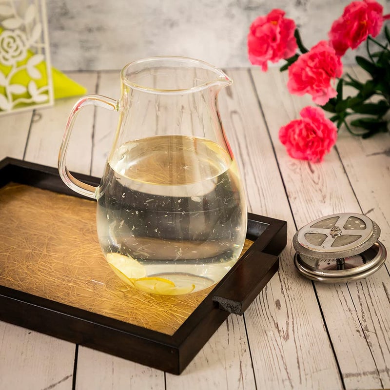 EZ Life Borosilicate Glass Glam Pitcher with Filter with Stainless Steel Lid, Cold and Hot Water Beverage Jug for Homemade IcedTea and Juice, Coffee Milk,Dishwasher safe-Transparent, 1920 ml - 1 Piece - Image 3