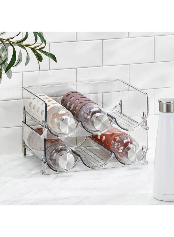 mDesign Stackable Water Bottle Holder Refreshing Water Bottle Storage 3 Bottles X 4 Racks For Water Juice Sodas Et In Your Fridge Pantry Or Cabinets Kitchen Accessories Clear Pack of 4 Transparent - Image 3