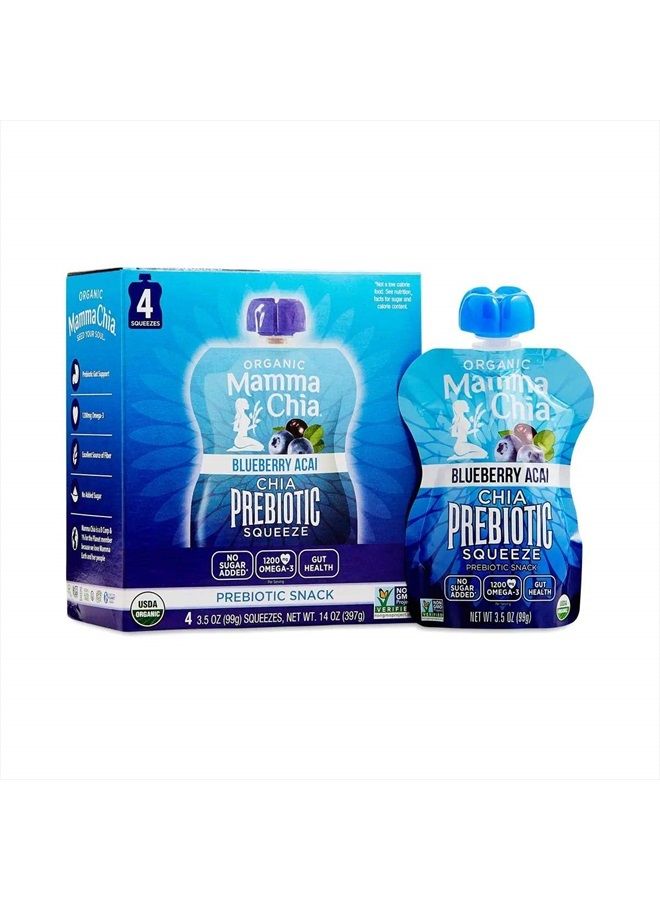 Mamma Chia , Organic Chia Prebiotic Squeeze, Blueberry Acai, 4 Squeezes, 3.5 oz (99 g) Each - Image 1