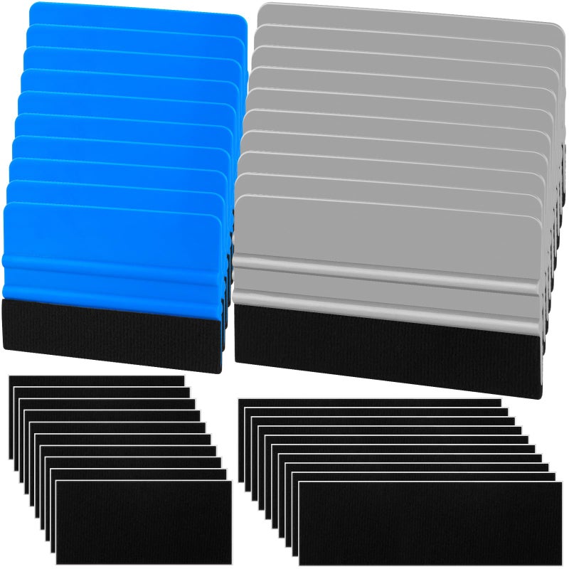 Arayker 20 Pack Vinyl Wrap Squeegee 4 Inch / 6 Inch Felt Edge Squeegee Window Film Tint Tool Decal Applicator Scraper Tool Wallpaper Smoothing Tool with 20 PCS Black Fabric Felt - Image 1