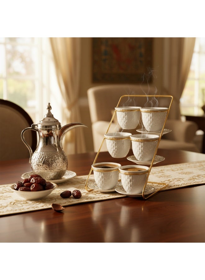 AKDC 6-Piece Ceramic Cawa Cup Set with Gold Stand 100ML - Image 2