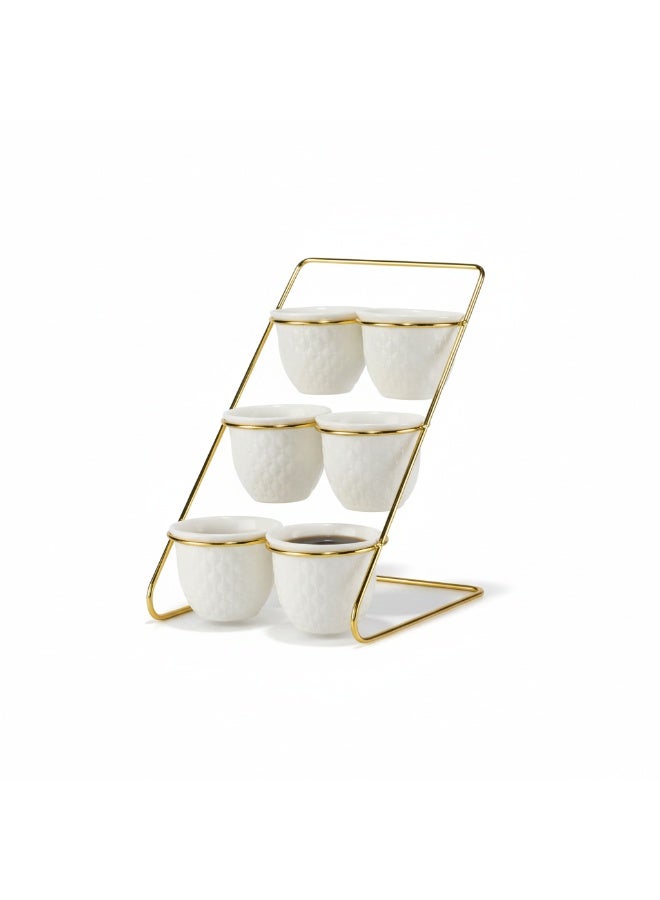 AKDC 6-Piece Ceramic Cawa Cup Set with Gold Stand 100ML - Image 1