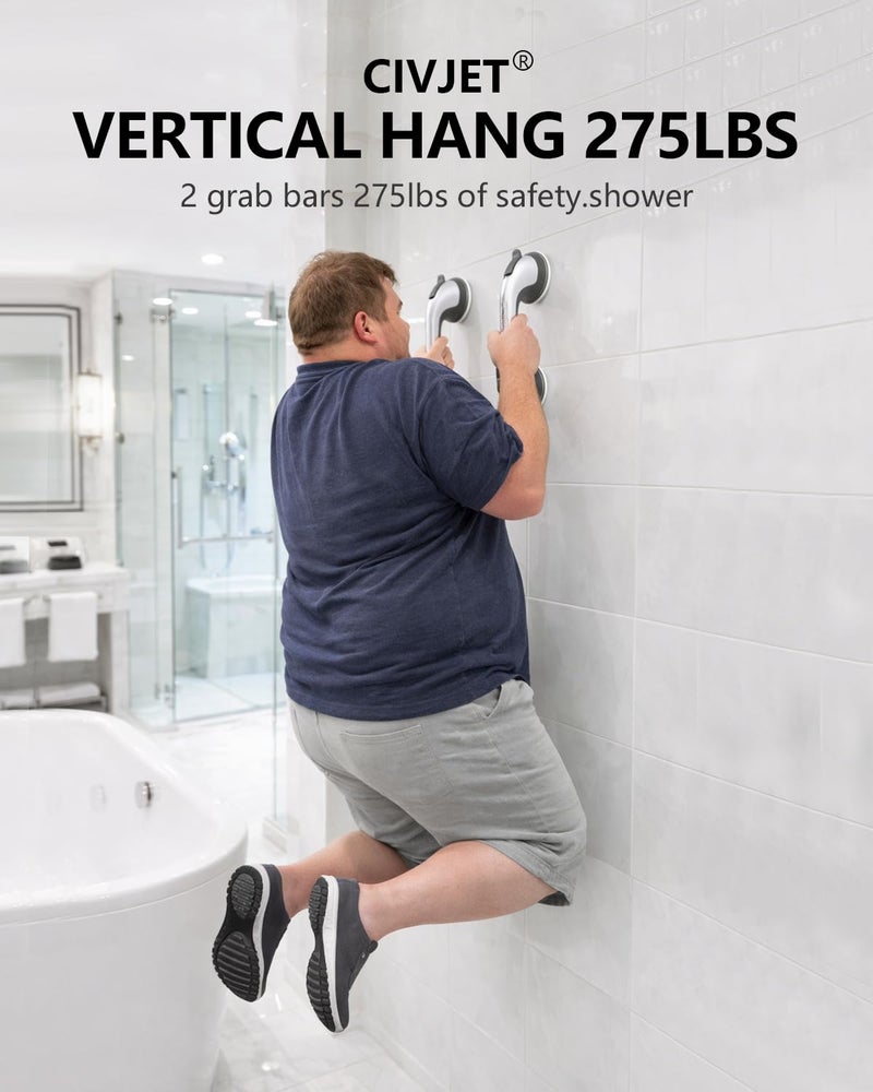 CIVJET 2 Pack Suction Cup Shower Grab Bars for Seniors, Heavy Duty Removable Shower Handles for Bathtubs & Showers, Bath Handrails for Elderly Assistance Products, Bathroom Safety Accessory - Image 3
