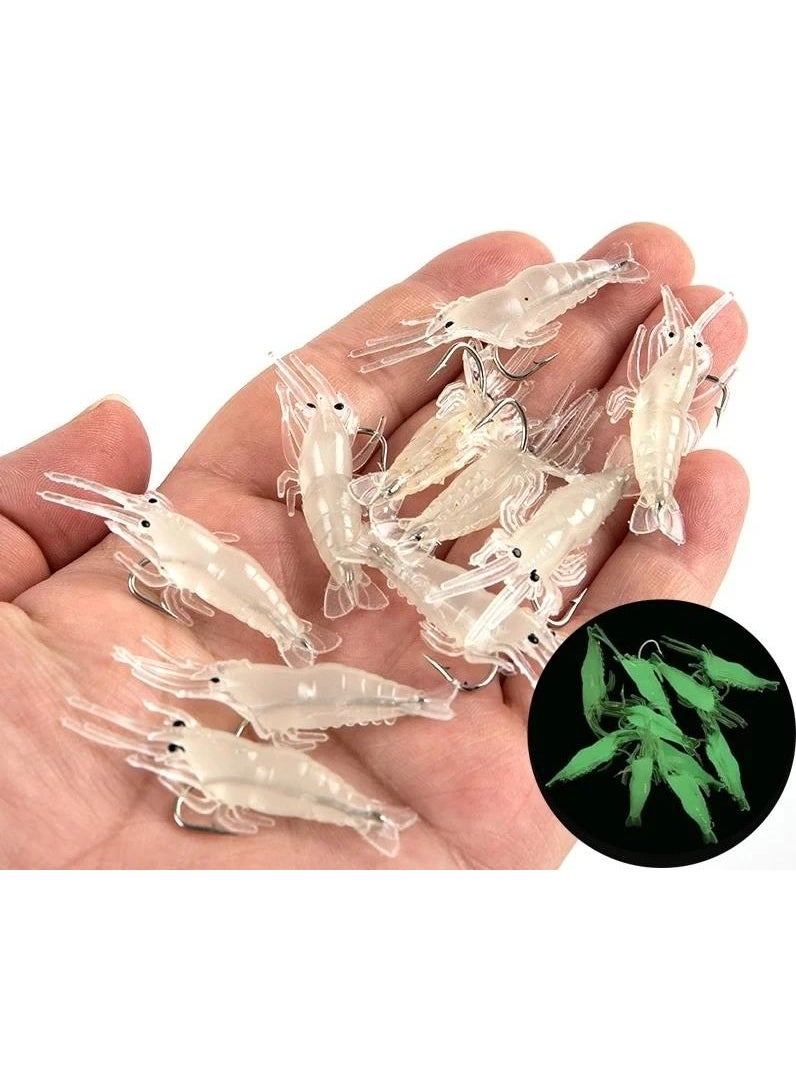 Valkyrie - 12 Pieces Phosphorescent Hook Silicone Shrimp Fishing Bait Fake Artificial Hook Fish Bait White - Image 1