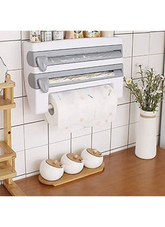 4 In 1 Kitchen Storage Rack Plastic Wrap Cling Film Foil Dispenser Grey/White 39X10X24cm