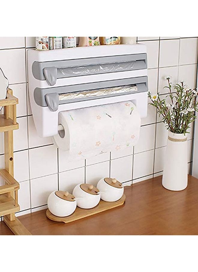 Arabest - 4 In 1 Kitchen Storage Rack Plastic Wrap Cling Film Foil Dispenser Grey/White 39X10X24cm - Image 1