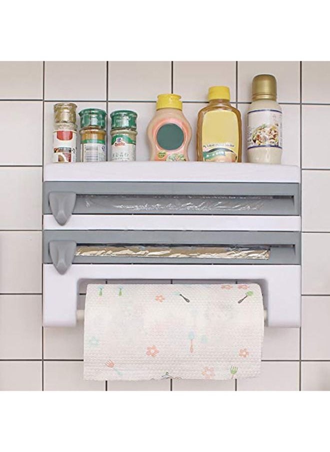 Arabest - 4 In 1 Kitchen Storage Rack Plastic Wrap Cling Film Foil Dispenser Grey/White 39X10X24cm - Image 1