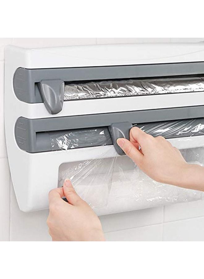 Arabest - 4 In 1 Kitchen Storage Rack Plastic Wrap Cling Film Foil Dispenser Grey/White 39X10X24cm - Image 1