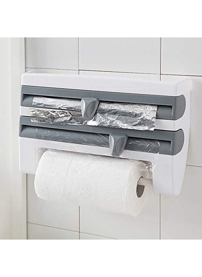 Arabest - 4 In 1 Kitchen Storage Rack Plastic Wrap Cling Film Foil Dispenser Grey/White 39X10X24cm - Image 1