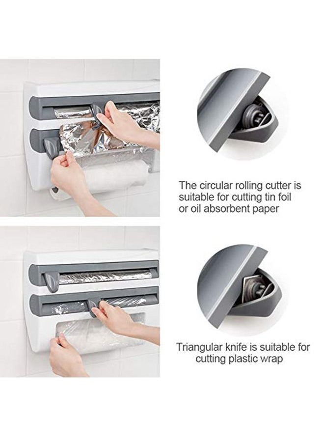 Arabest - 4 In 1 Kitchen Storage Rack Plastic Wrap Cling Film Foil Dispenser Grey/White 39X10X24cm - Image 1