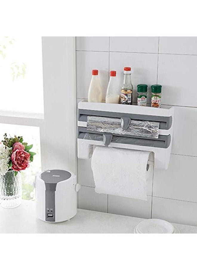 Arabest - 4 In 1 Kitchen Storage Rack Plastic Wrap Cling Film Foil Dispenser Grey/White 39X10X24cm - Image 1