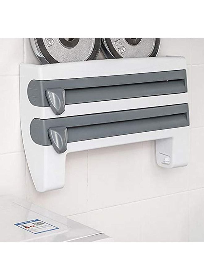 Arabest - 4 In 1 Kitchen Storage Rack Plastic Wrap Cling Film Foil Dispenser Grey/White 39X10X24cm - Image 1