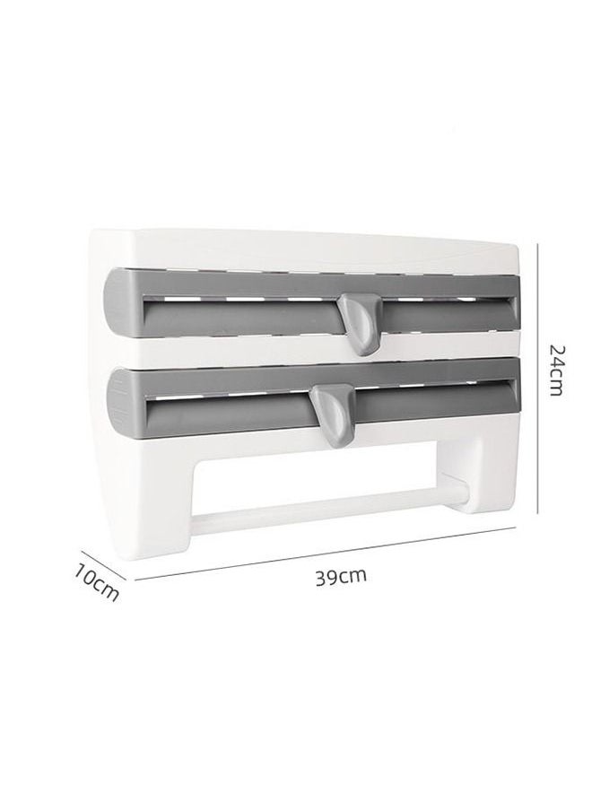 Arabest - 4 In 1 Kitchen Storage Rack Plastic Wrap Cling Film Foil Dispenser Grey/White 39X10X24cm - Image 1