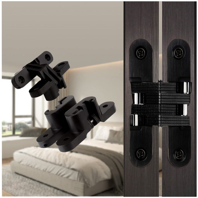 HIDDEN HINGES 1 PAIR INVISIBLE CABINET HINGES LOAD CAPACITY 15KG BLACK