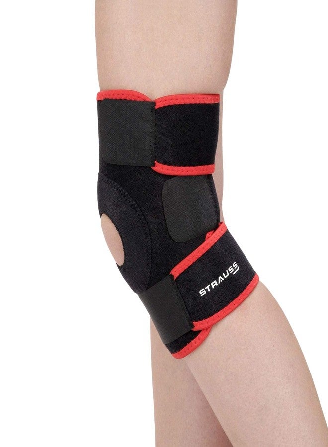 STRAUSS Adjustable Knee Support Patella | Breathable Knee Cap for Knee Pain, Gym Workout, Running, Arthritis and Protection | Knee Brace for Knee Pain Relief | For Men and Women | Size: Free Size, (Black/Red) - Image 1