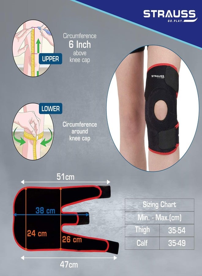 STRAUSS Adjustable Knee Support Patella | Breathable Knee Cap for Knee Pain, Gym Workout, Running, Arthritis and Protection | Knee Brace for Knee Pain Relief | For Men and Women | Size: Free Size, (Black/Red) - Image 5