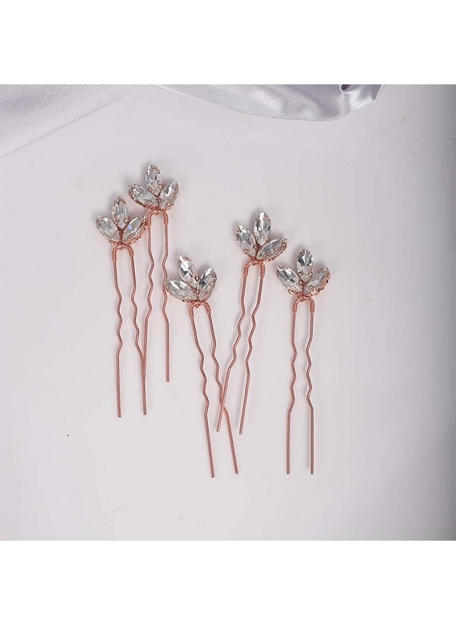 YERTTER Wedding Hair Pins Set Of 5 Hair Pins Rhinestones Bridal Clip Accessories For Bride And Bridesmaids (Rose Gold)  - Image 1