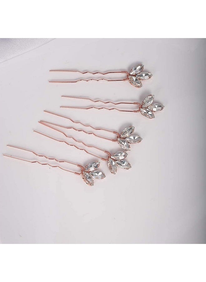 YERTTER Wedding Hair Pins Set Of 5 Hair Pins Rhinestones Bridal Clip Accessories For Bride And Bridesmaids (Rose Gold)  - Image 2