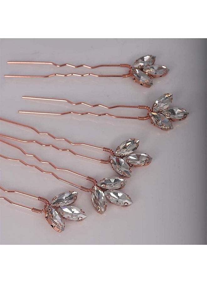 YERTTER Wedding Hair Pins Set Of 5 Hair Pins Rhinestones Bridal Clip Accessories For Bride And Bridesmaids (Rose Gold)  - Image 3