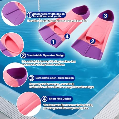 Prsca Kids Swim FinsShort Youth Lap Swimming FlippersSoft Silicone Training Fins for Children Girls Boys Beginners - Image 3