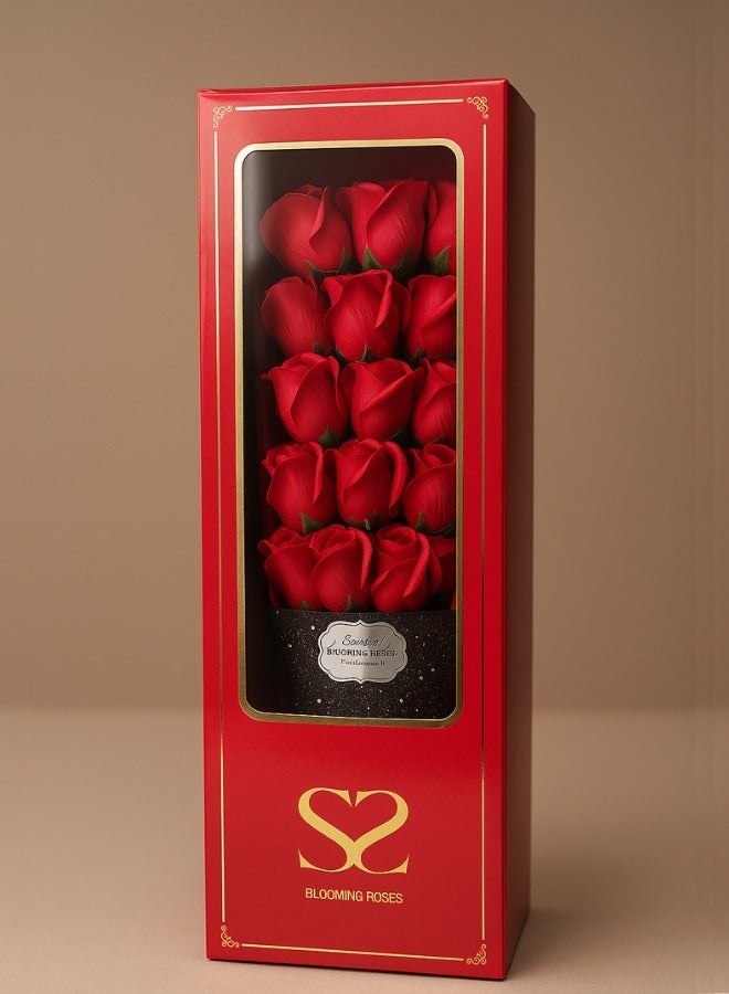 بلومينج باقة هدايا من الورود الصناعية - ورود بلاستيكية مع صندوق مزخرف - مثالية للهدايا الرومانسية وديكور المنزل والاحتفالات - Image 1