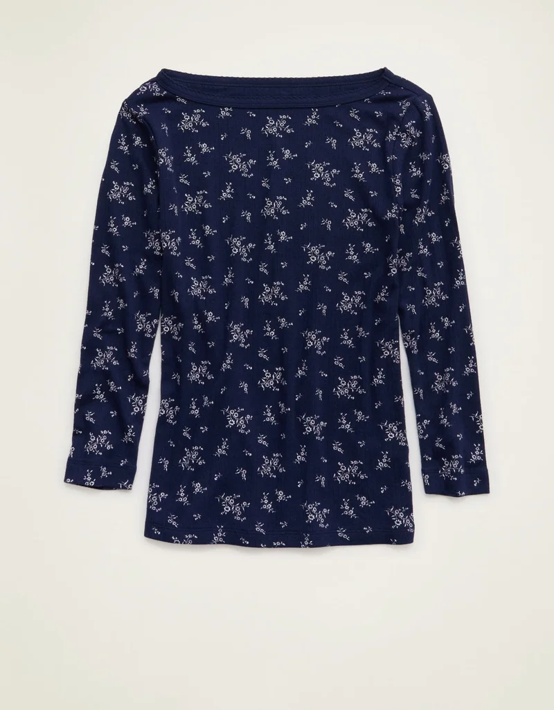 Aerie  OVERSLEPT by Aerie Pointelle Elbow Sleeve Top for Women | Best Price UAE