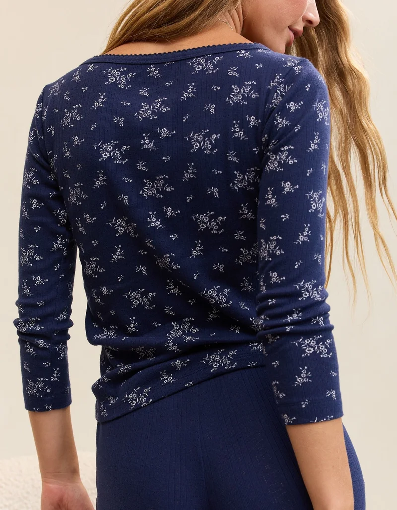 Aerie  OVERSLEPT by Aerie Pointelle Elbow Sleeve Top for Women | Best Price UAE