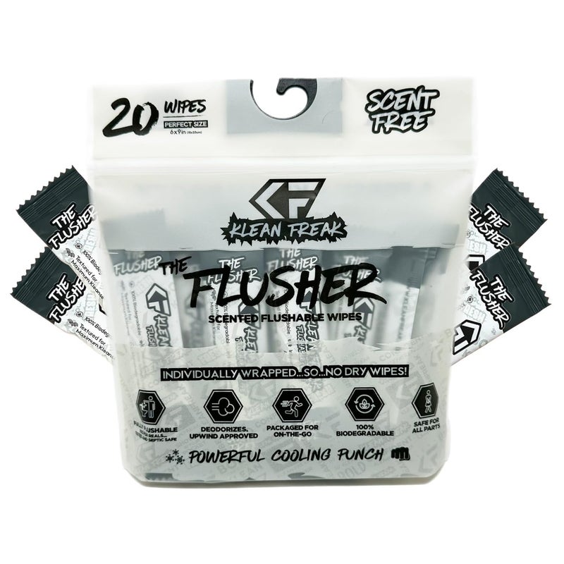 Klean Freak THE KLEAN FREAK FLUSHER - Flushable Wipes For Adults & Kids Unscented/Scented - 100% BIODEGRADABLE Individual Wrapped Travel WET Wipe for Toilet - Soothing Aloe & Witch Hazel - Alcohol Free 20 Pack - Image 3