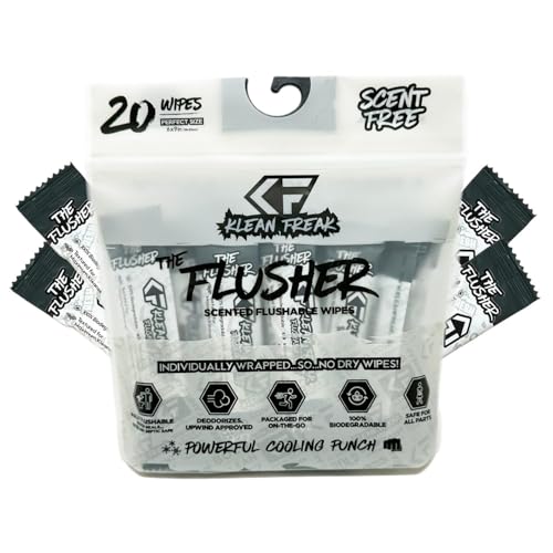 Klean Freak THE KLEAN FREAK FLUSHER - Flushable Wipes For Adults & Kids Unscented/Scented - 100% BIODEGRADABLE Individual Wrapped Travel WET Wipe for Toilet - Soothing Aloe & Witch Hazel - Alcohol Free 20 Pack - Image 1