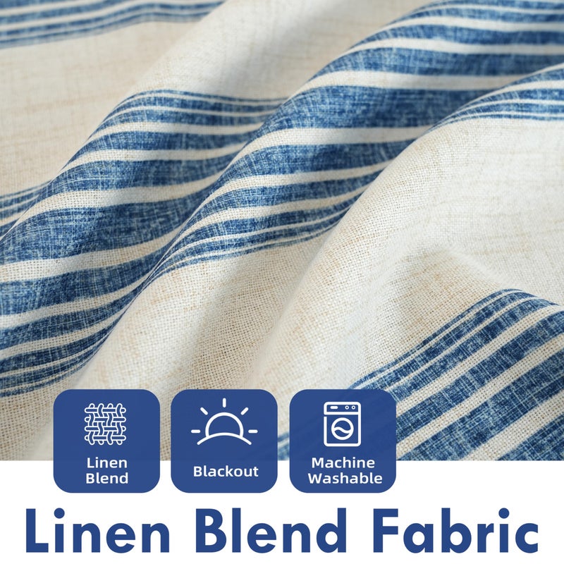 DriftAway Chris Double Layer Linen Blackout Tie Up Curtains Thermal Insulated Fully Lined Vertical Striped Balloon Roman Shade Bathroom Window Adjustable Rod Pocket 45 Inch by 63 Inch Jean Navy - Image 3
