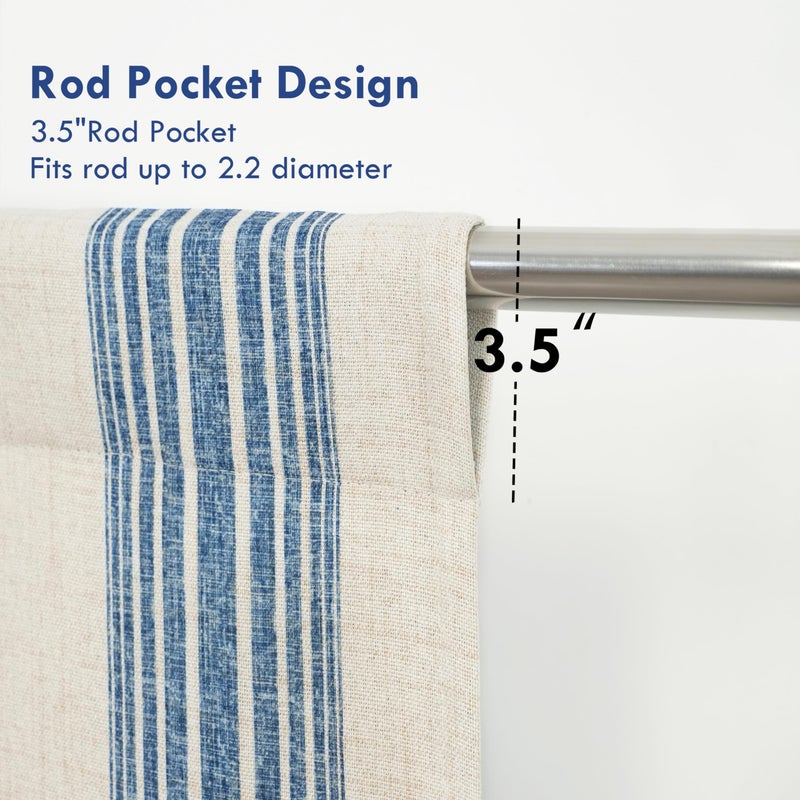 DriftAway Chris Double Layer Linen Blackout Tie Up Curtains Thermal Insulated Fully Lined Vertical Striped Balloon Roman Shade Bathroom Window Adjustable Rod Pocket 45 Inch by 63 Inch Jean Navy - Image 4