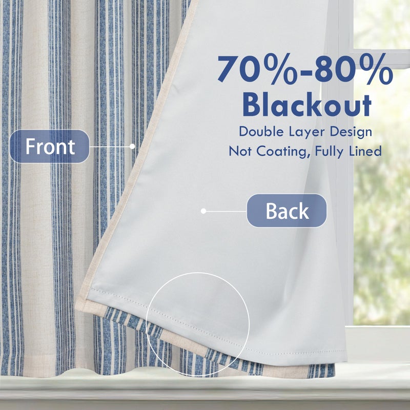 DriftAway Chris Double Layer Linen Blackout Tie Up Curtains Thermal Insulated Fully Lined Vertical Striped Balloon Roman Shade Bathroom Window Adjustable Rod Pocket 45 Inch by 63 Inch Jean Navy - Image 2