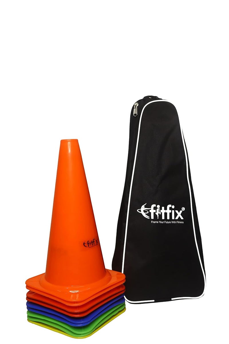 Fitfix مؤشرات الرشاقة مخروطية بلاستيكية لكرة القدم، الكريكيت، تدريب مخروط المرور، رشاقة الكلاب، مسار كرة القدم والكريكيت والرياضات الميدانية والتدريب الخارجي - متعددة الألوان (عبوة من 12) (ارتفاع 12 بوصة - كبيرة) مع حقيبة تخزين قوية - Image 1