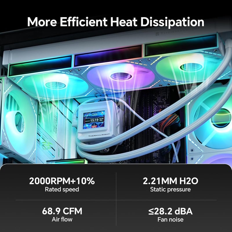 ثيرمالرايت مروحة حاسوب ARGB Thermalright TL-M12QW-S X3 120 مم، 2000 دورة في الدقيقة، 68.9 قدم مكعب في الدقيقة، عبوة 3 قطع | توصيل متسلسل، شفرات مروحة ARGB، إضاءة مرآة لا نهائية - Image 4
