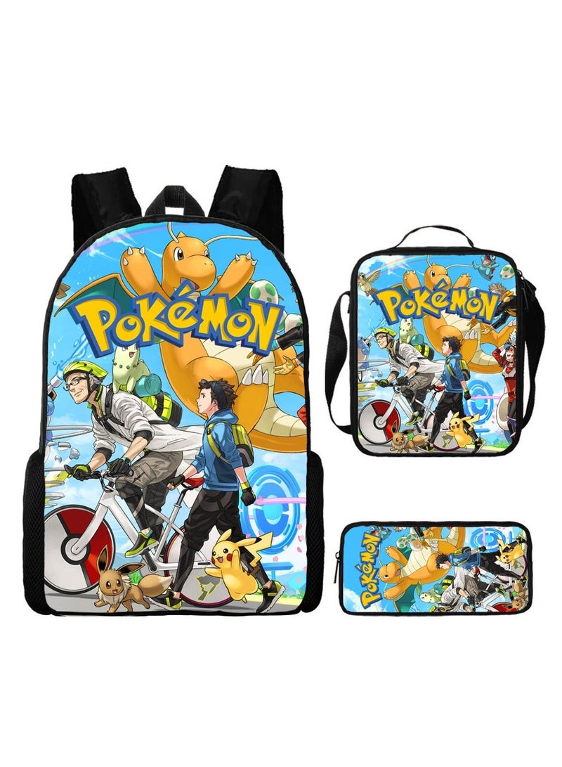 Pikachu Student Breathable Backpack Three-Piece Set 29*42*16cm