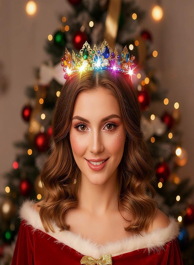 ووي طوق رأس مضيء على شكل تاج كريستالي ملون من Woeoe مع أمشاط، إكسسوارات شعر مثالية لمهرجانات الرقص للنساء - Image 2