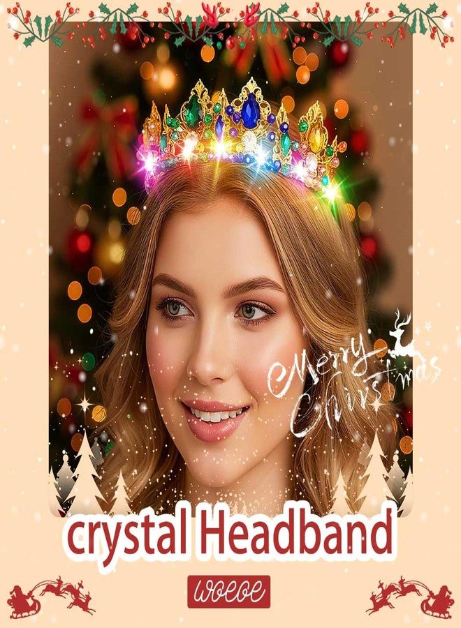 ووي طوق رأس مضيء على شكل تاج كريستالي ملون من Woeoe مع أمشاط، إكسسوارات شعر مثالية لمهرجانات الرقص للنساء - Image 3