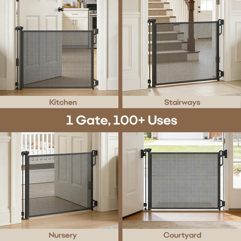 SPACEANY Retractable Safety Baby Gate or Mesh Dog Gate,Durable Portable Mesh Retractable Gate,Easy to Use for Stairs, Doorways, Hallways, Indoor, Outdoor, 33.5" Tall, Up to 45" Wide, Black - Image 5