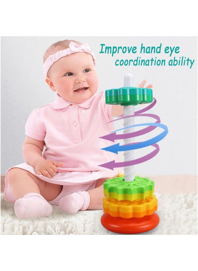Winbar Baby Spinning Stacking Toys, Spin Toys ABS Plastic and Color Rainbow Design Ring Stacker Baby Toys 6 to 12 Months Montessori Educational Learning Autism Sensory Toys for Boys and Girls Baby - Image 5