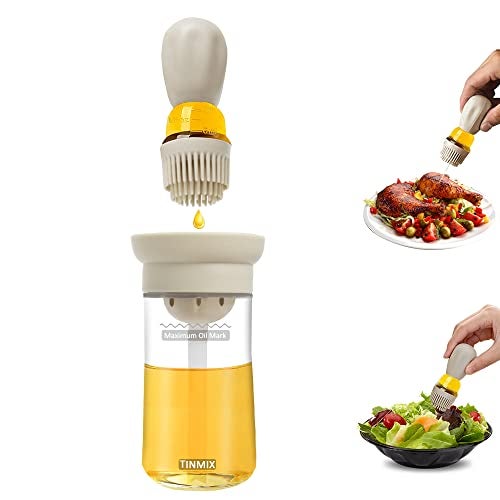 TINMIX Oil Dispenser Bottle with Silicone Basting Brush - Kitchen Olive Oil Bottle for Cooking Vinegar Sauce BBQ Grill Frying Baking, Kitchen Aid, T-OB21S, Grey - Image 1