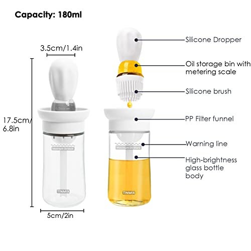 TINMIX Oil Dispenser Bottle with Silicone Basting Brush - Kitchen Olive Oil Bottle for Cooking Vinegar Sauce BBQ Grill Frying Baking, Kitchen Aid, T-OB21S, Grey - Image 2