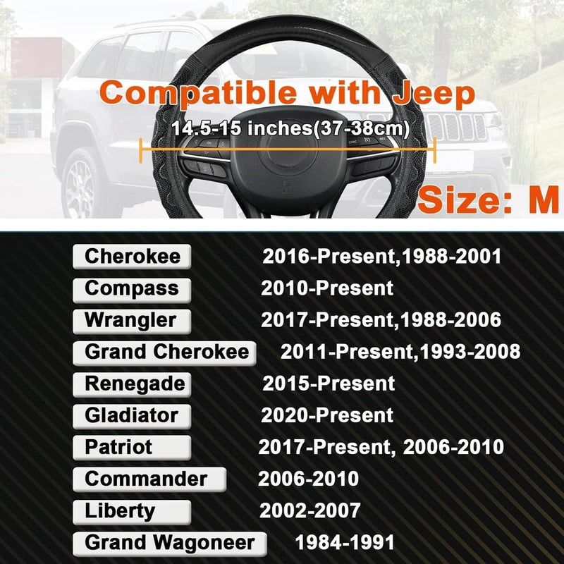 GIANT PANDA Steering Wheel Cover for Jeep Wrangler, Car Steering Wheel Cover for Jeep Grand Cherokee and Cherokee - Black - Image 3