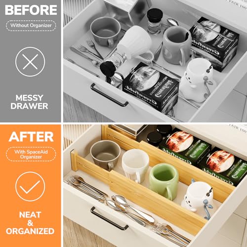 BAMEOS 4 pcs 3" High Bamboo Drawer Dividers Adjustable Drawer Organizer Expandable Drawer Organization Utensil Organizers for Kitchen Dresser Bathroom Bedroom and Office - Image 4