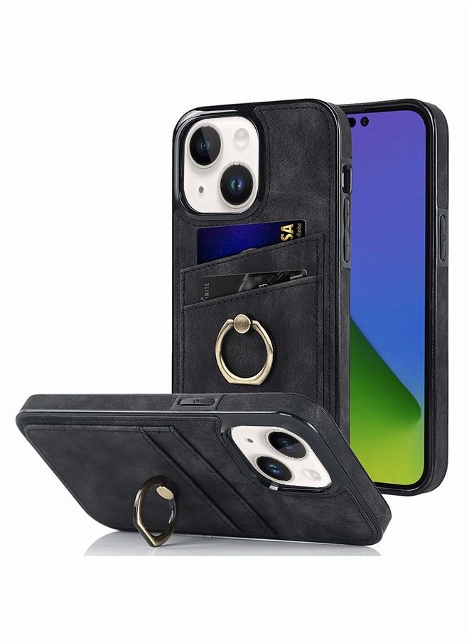 Motim Compatible with iPhone 14/14 Plus Case with Card Slot, Leather Case, Ultra Slim Phone Case with Ring Holder, Protective Shockproof Cover  - Image 1
