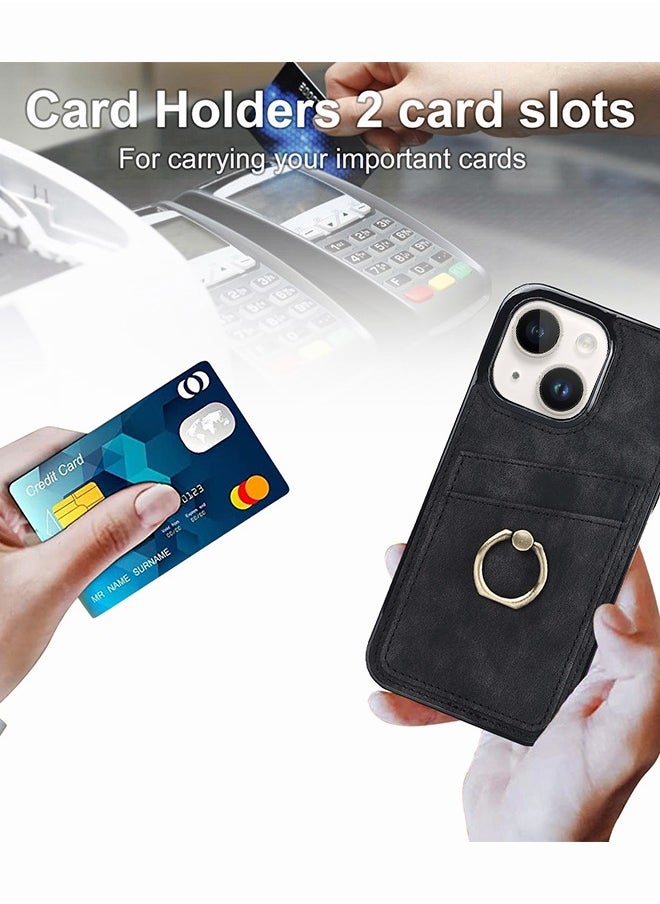 Motim Compatible with iPhone 14/14 Plus Case with Card Slot, Leather Case, Ultra Slim Phone Case with Ring Holder, Protective Shockproof Cover  - Image 2
