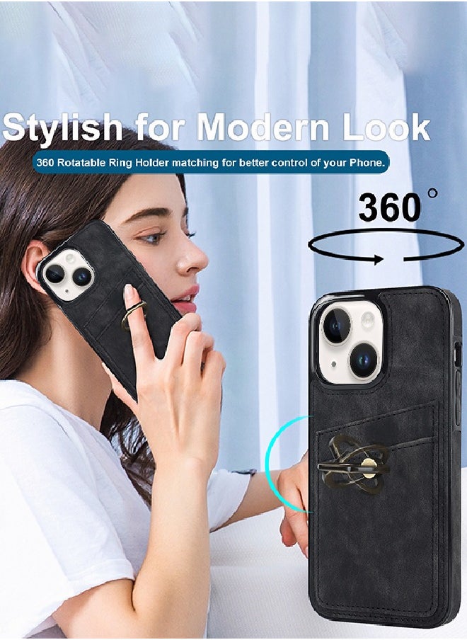 Motim Compatible with iPhone 14/14 Plus Case with Card Slot, Leather Case, Ultra Slim Phone Case with Ring Holder, Protective Shockproof Cover  - Image 3