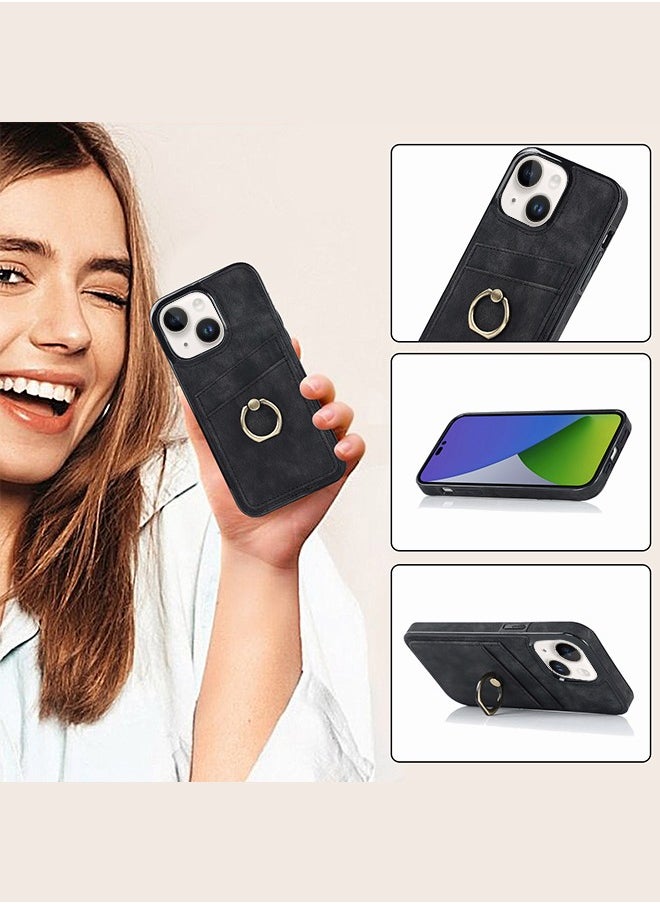 Motim Compatible with iPhone 14/14 Plus Case with Card Slot, Leather Case, Ultra Slim Phone Case with Ring Holder, Protective Shockproof Cover  - Image 5
