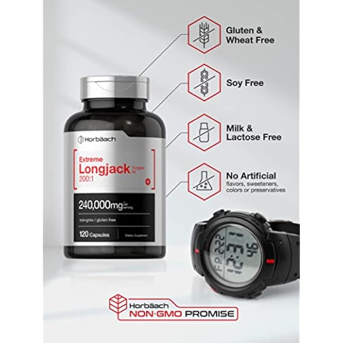 Horbäach - Longjack Tongkat Ali | 240,000 mg (200:1 Potent Extract) | 120 Capsules | Extreme Male Performance Supplement | Super Concentrated Herbal Extract Formula | Non-GMO & Gluten Free Pills - Image 4