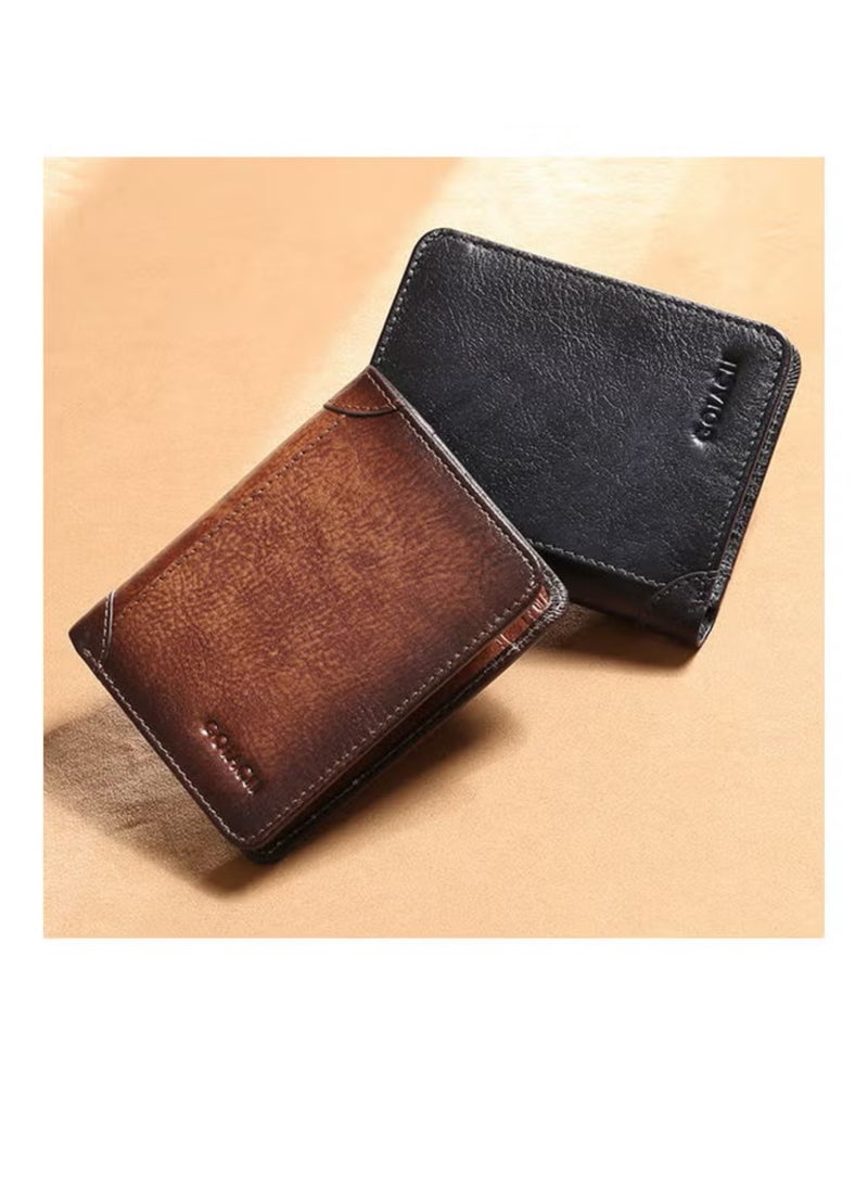 Portable Business Men Faux Leather Bifold Short Wallet Card Cash Holder Purse Brown - Image 4