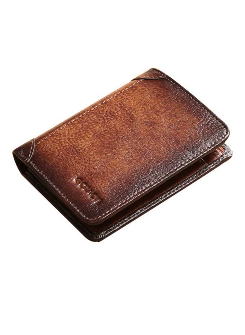 Portable Business Men Faux Leather Bifold Short Wallet Card Cash Holder Purse Brown - Image 1